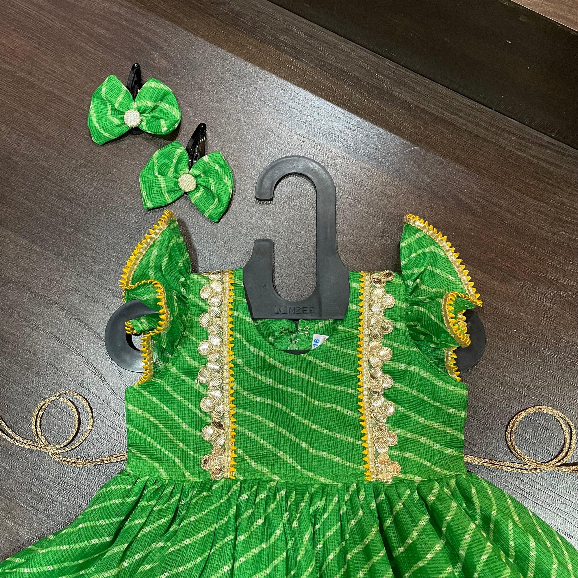 Green Color Lehriya Gotta Patti Border Frock Dress - MEEMORA FROCKS