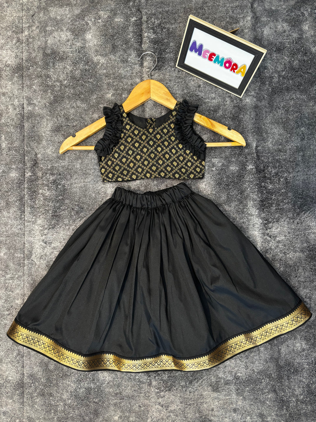 Black Silk Skirt With Brocade Silk Blouse