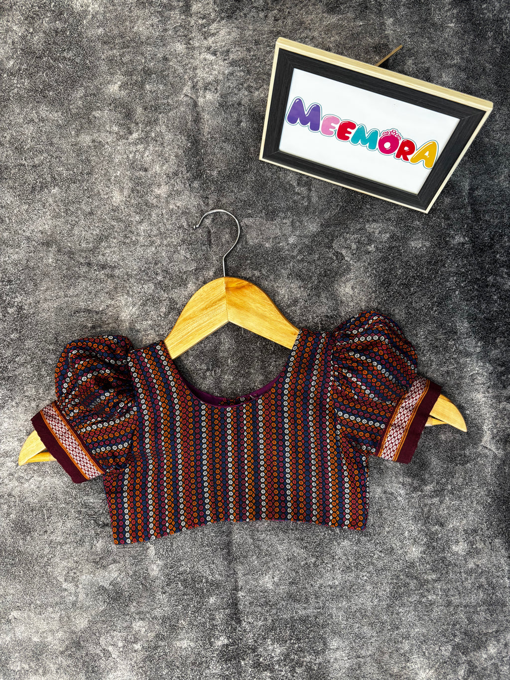 Royal Blue Silk Skirt With Khun Multi Color Blouse