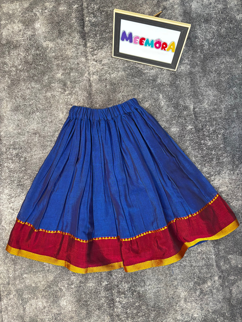 Royal Blue Silk Skirt With Khun Multi Color Blouse