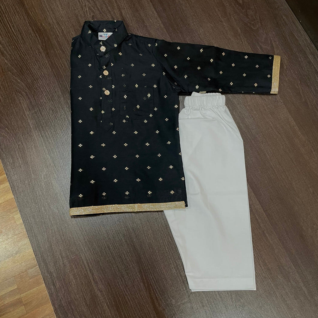 Black Color Butti Modal Silk Kurta Pajama