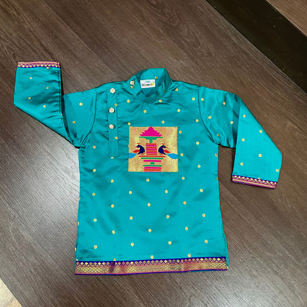 Sea Green Paithani Styled Kurta Pajama