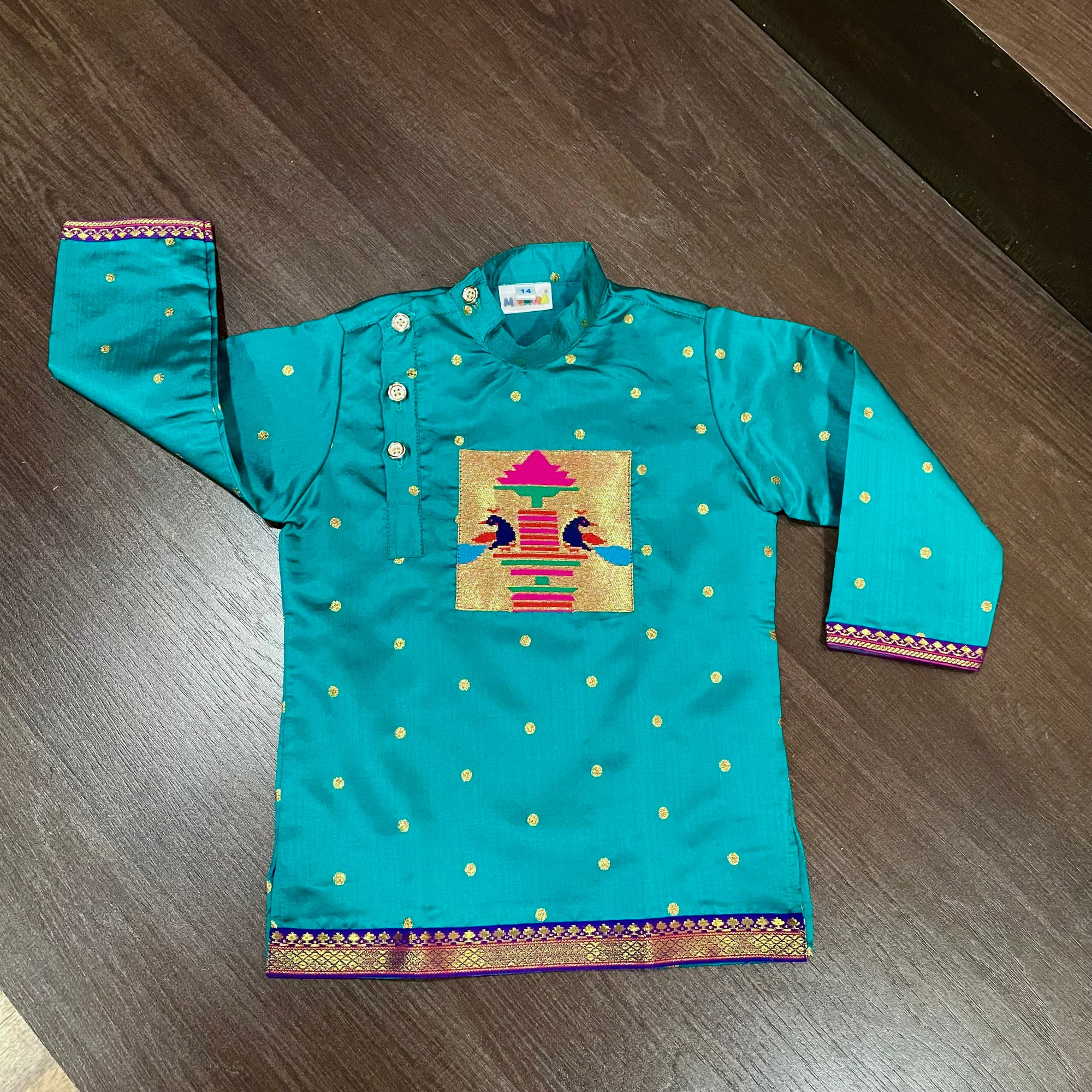 Sea Green Paithani Styled Kurta Pajama