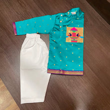 Load image into Gallery viewer, Sea Green Paithani Styled Kurta Pajama
