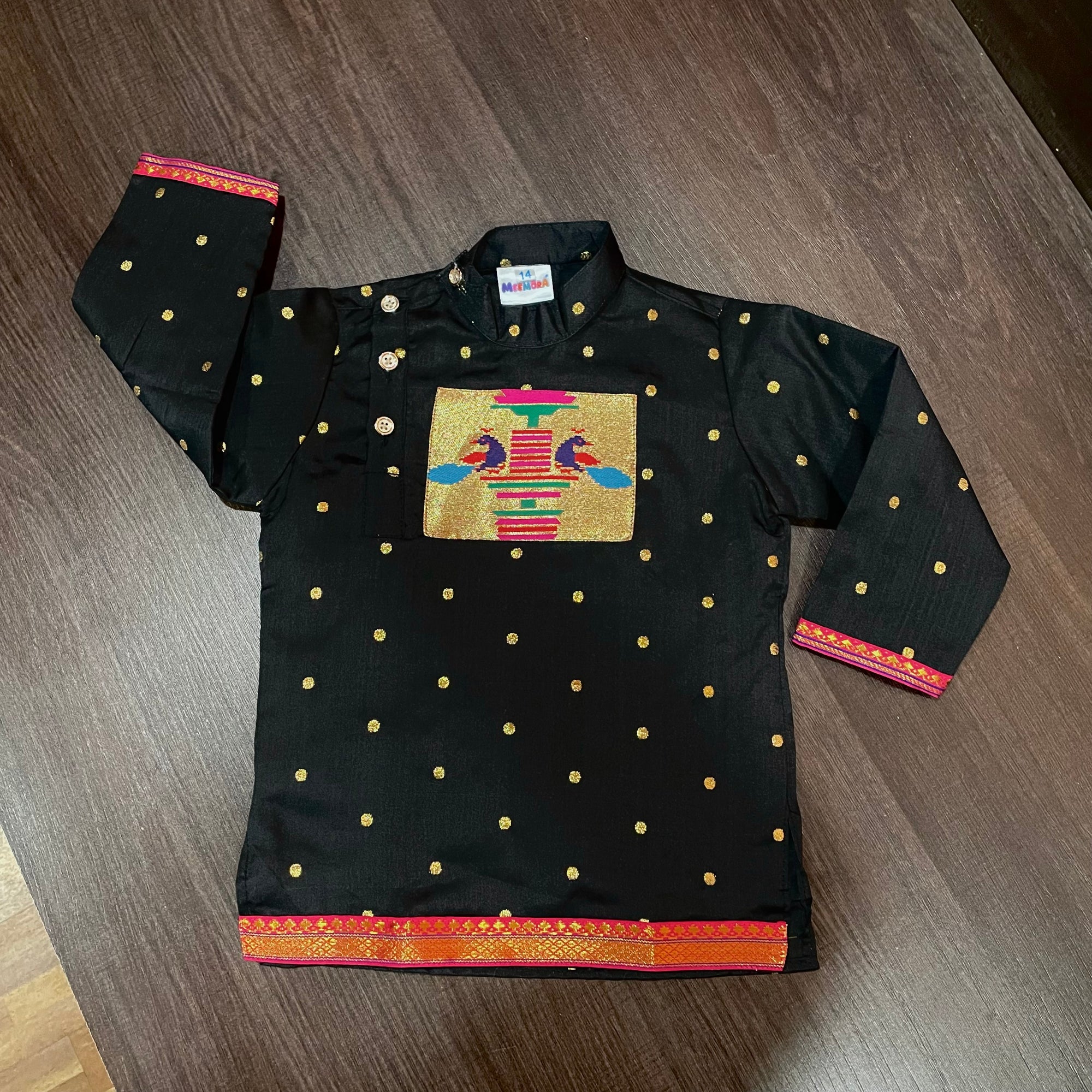 Black Paithani Styled Kurta Pajama
