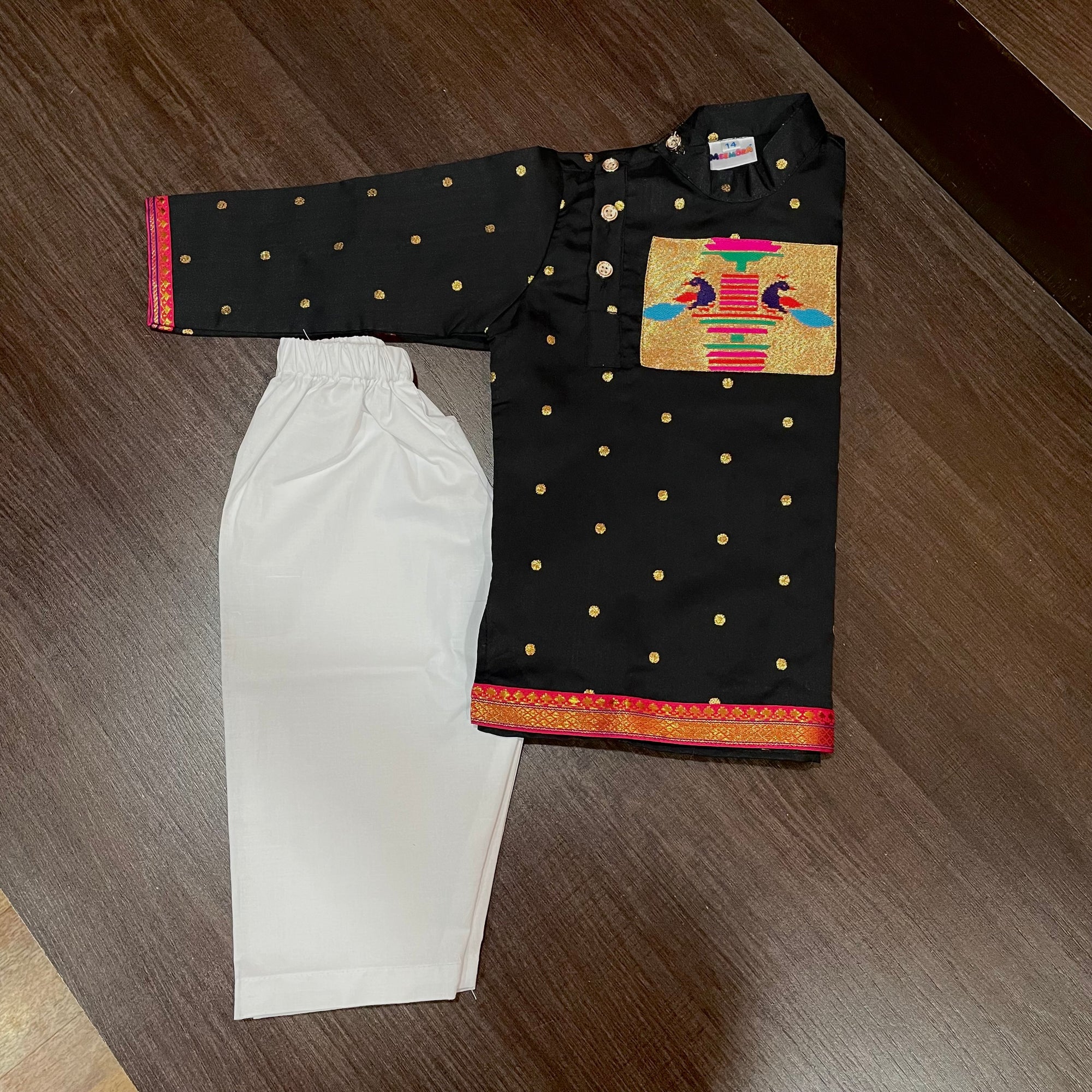 Black Paithani Styled Kurta Pajama