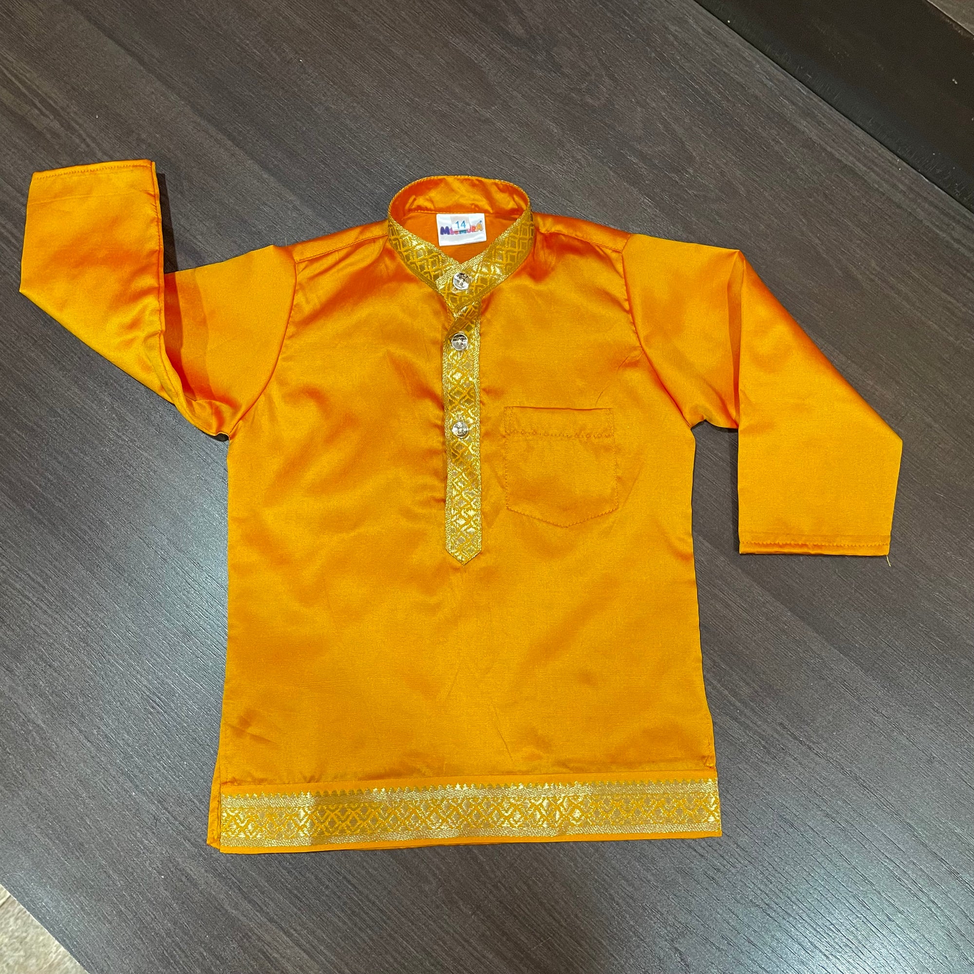Mango Yellow Two Toned Traditional Silk Kurta Pajama for Men