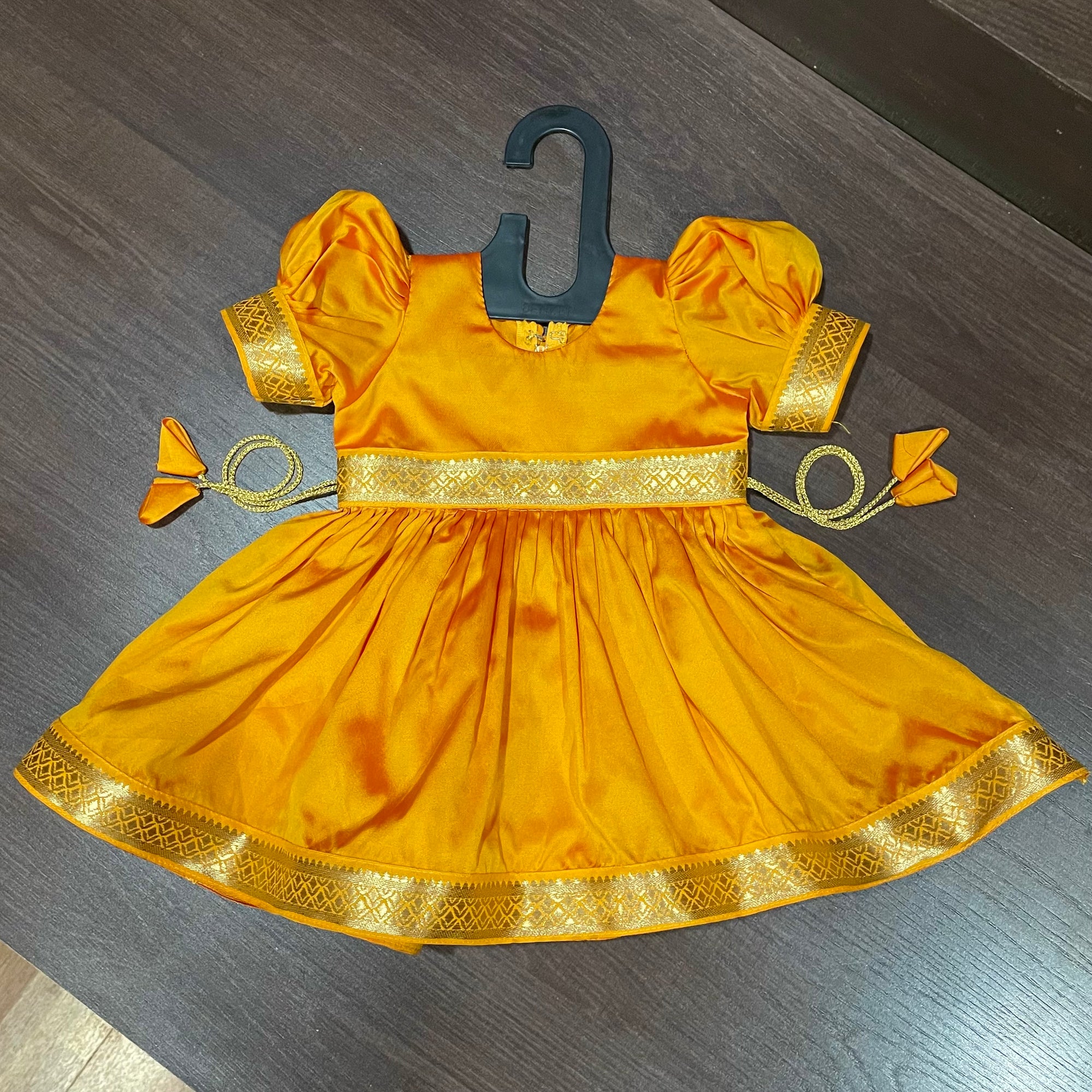 Mango Yellow Two Toned Traditional Silk Frock Dress MEEMORA Mango Yellow Two Toned Traditional Silk Frock Dress MEEMORA