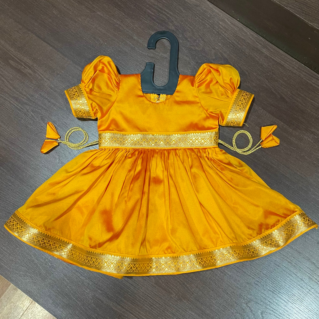 Mango Yellow Two Toned Traditional Silk Frock Dress