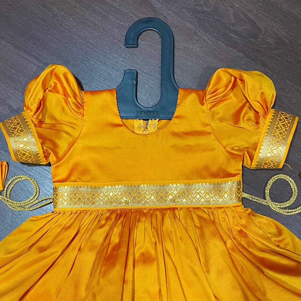 Mango Yellow Two Toned Traditional Silk Frock Dress