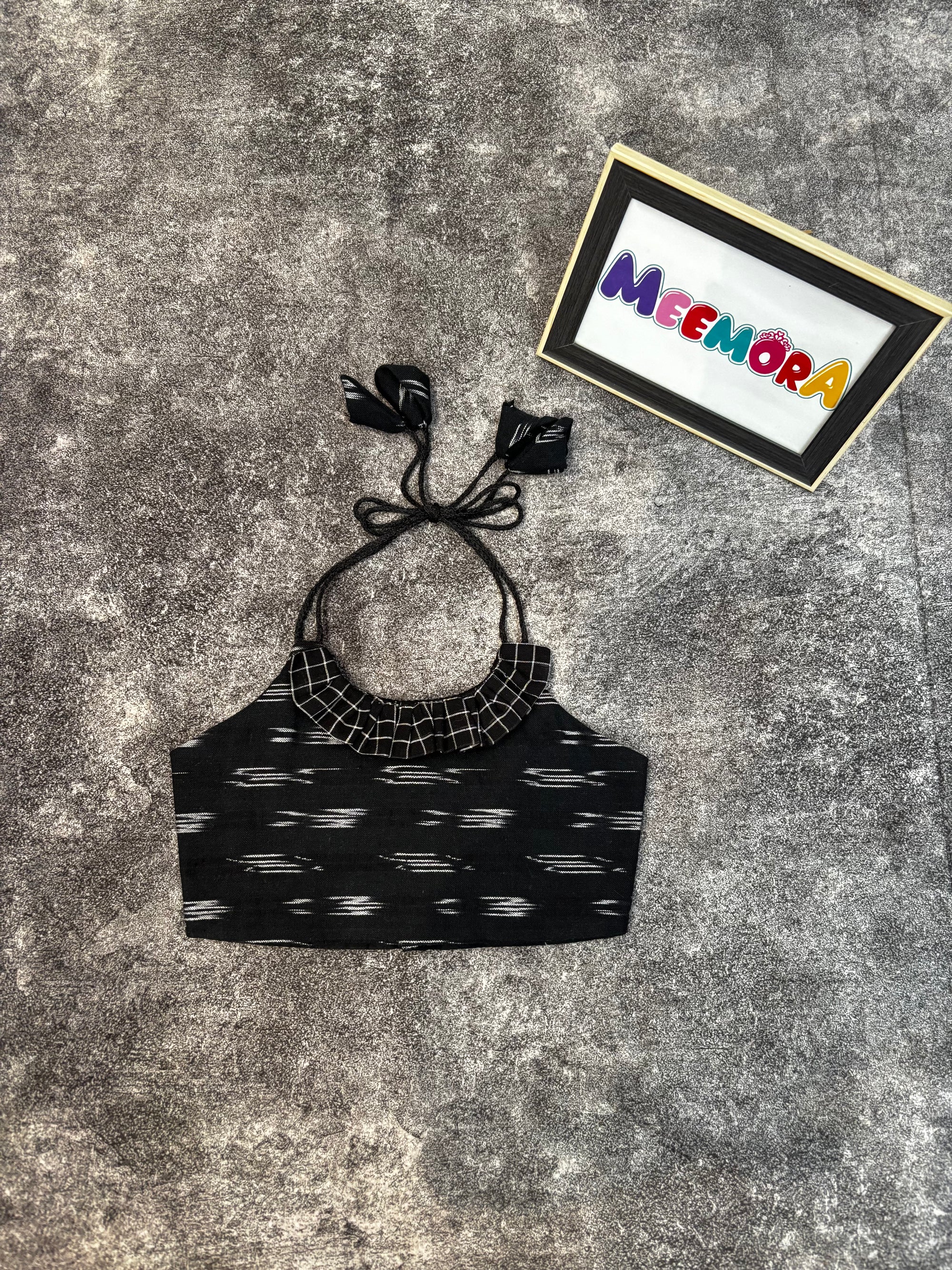 Black Checks Pure Ilkal Skirt Blouse Set