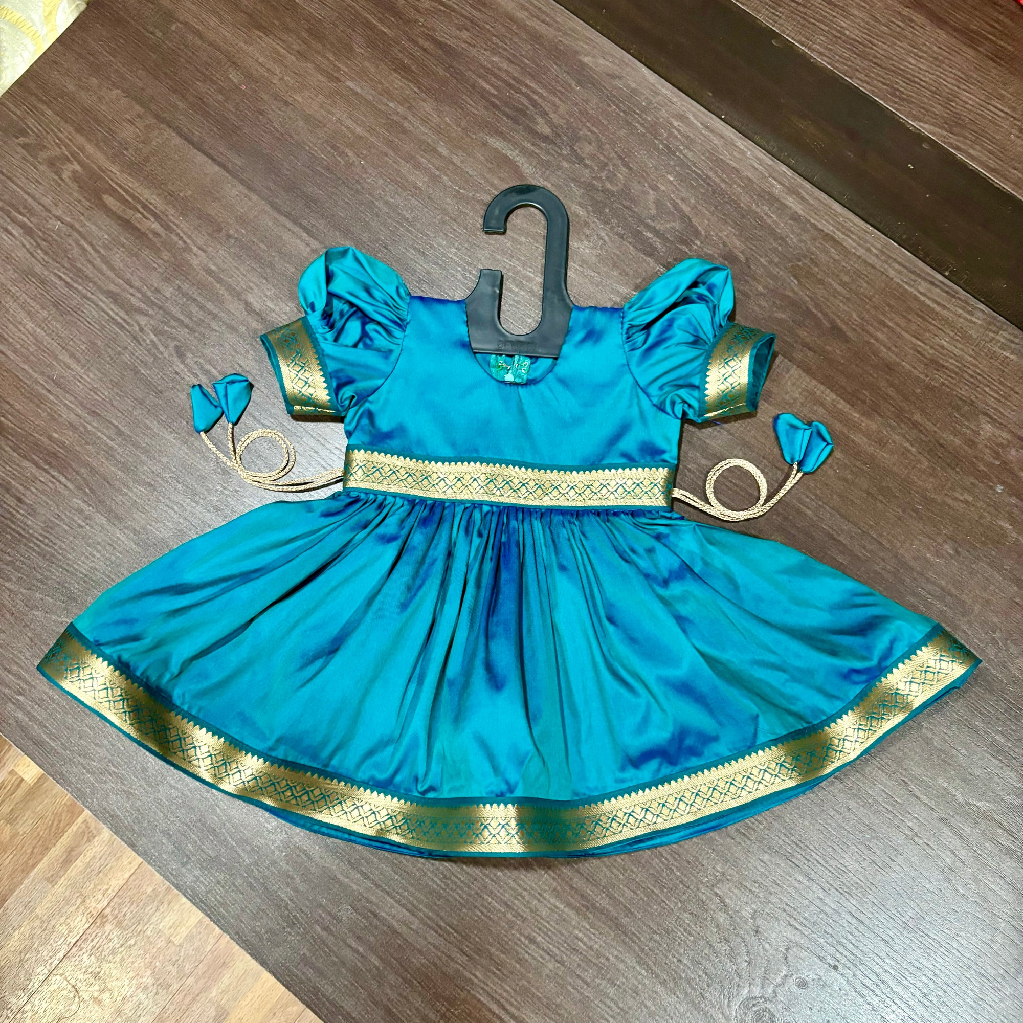 Morpankhi Blue Two Toned Traditional Silk Frock Dress