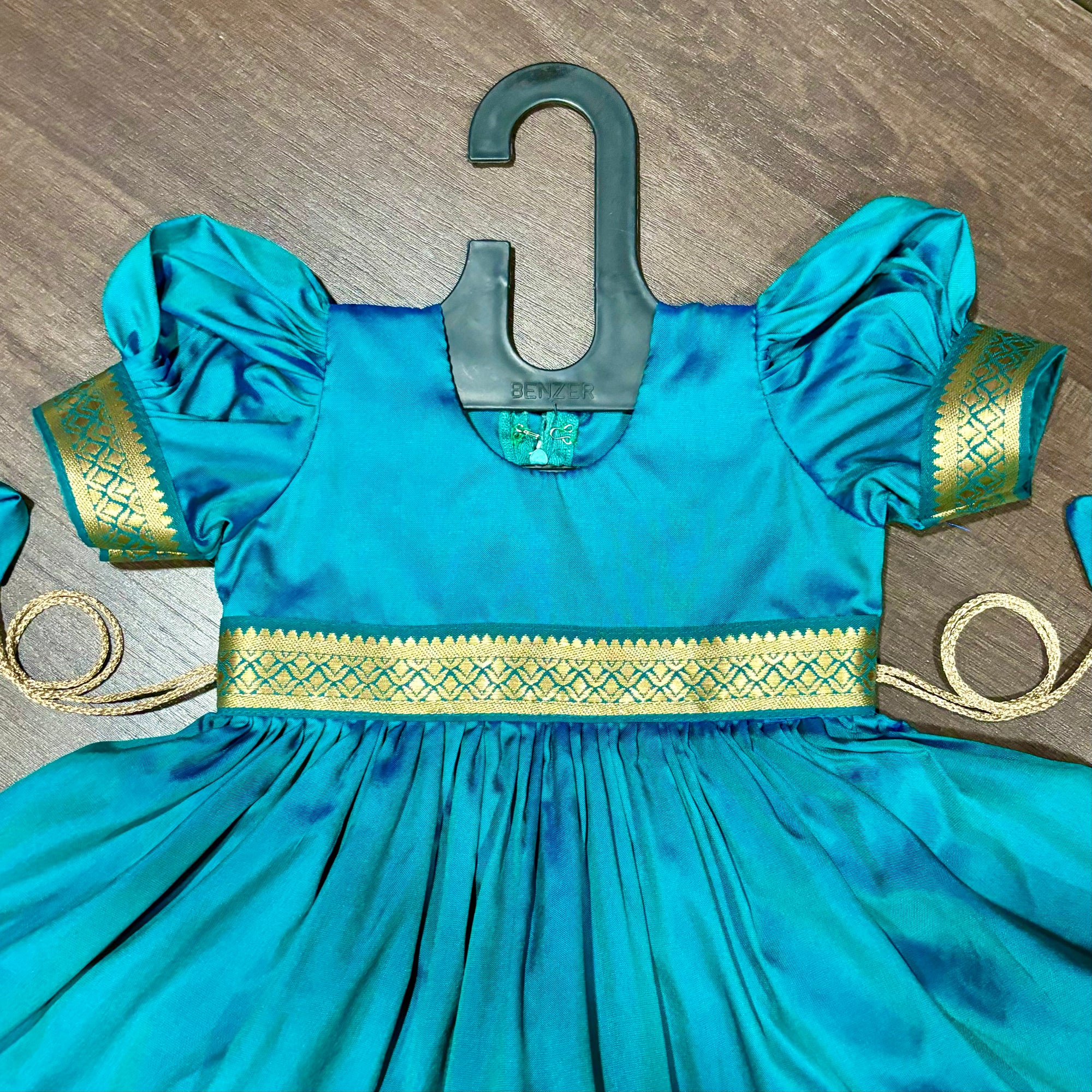 Morpankhi Blue Two Toned Traditional Silk Frock Dress