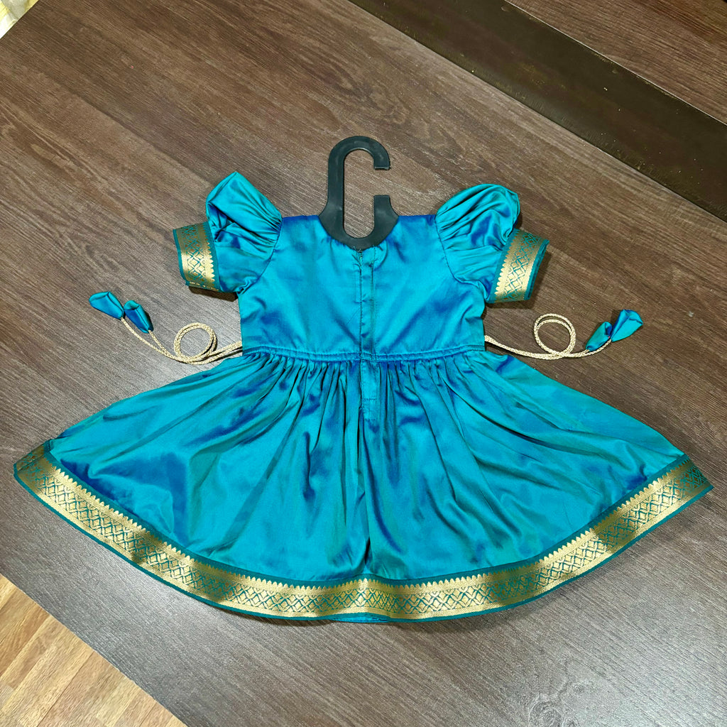 Morpankhi Blue Two Toned Traditional Silk Frock Dress