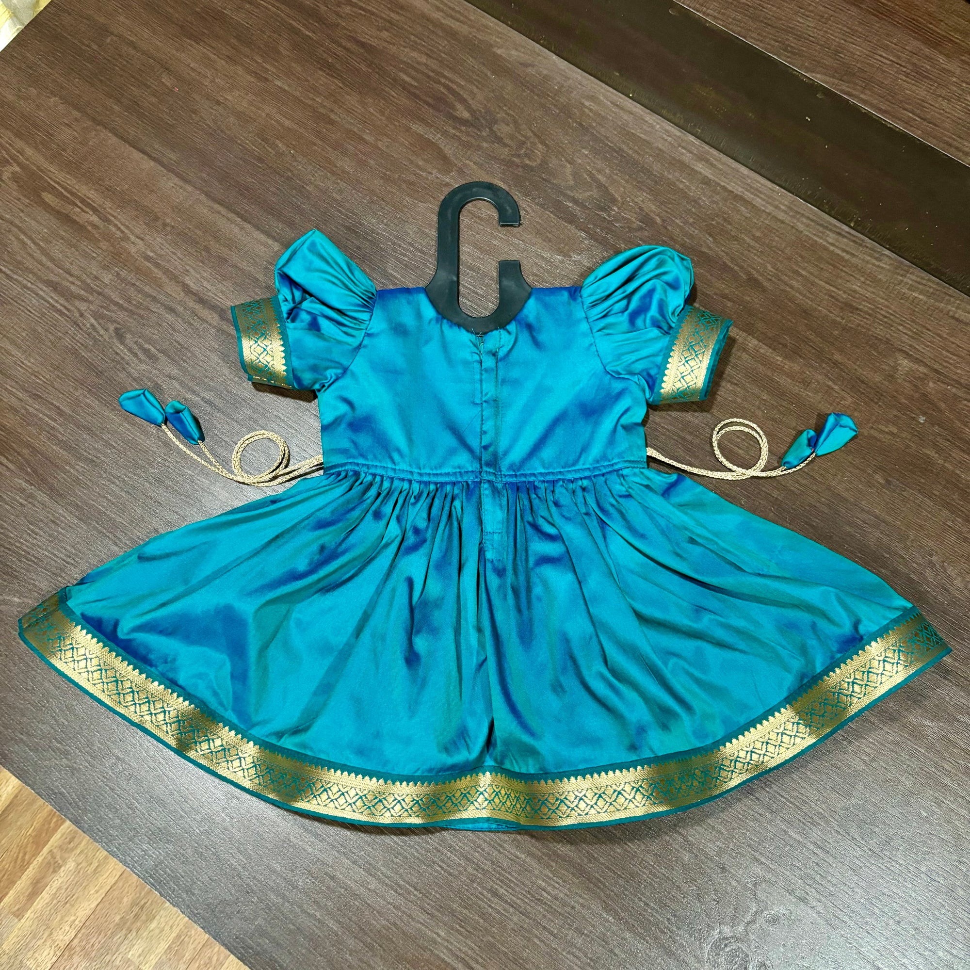 Morpankhi Blue Two Toned Traditional Silk Frock Dress