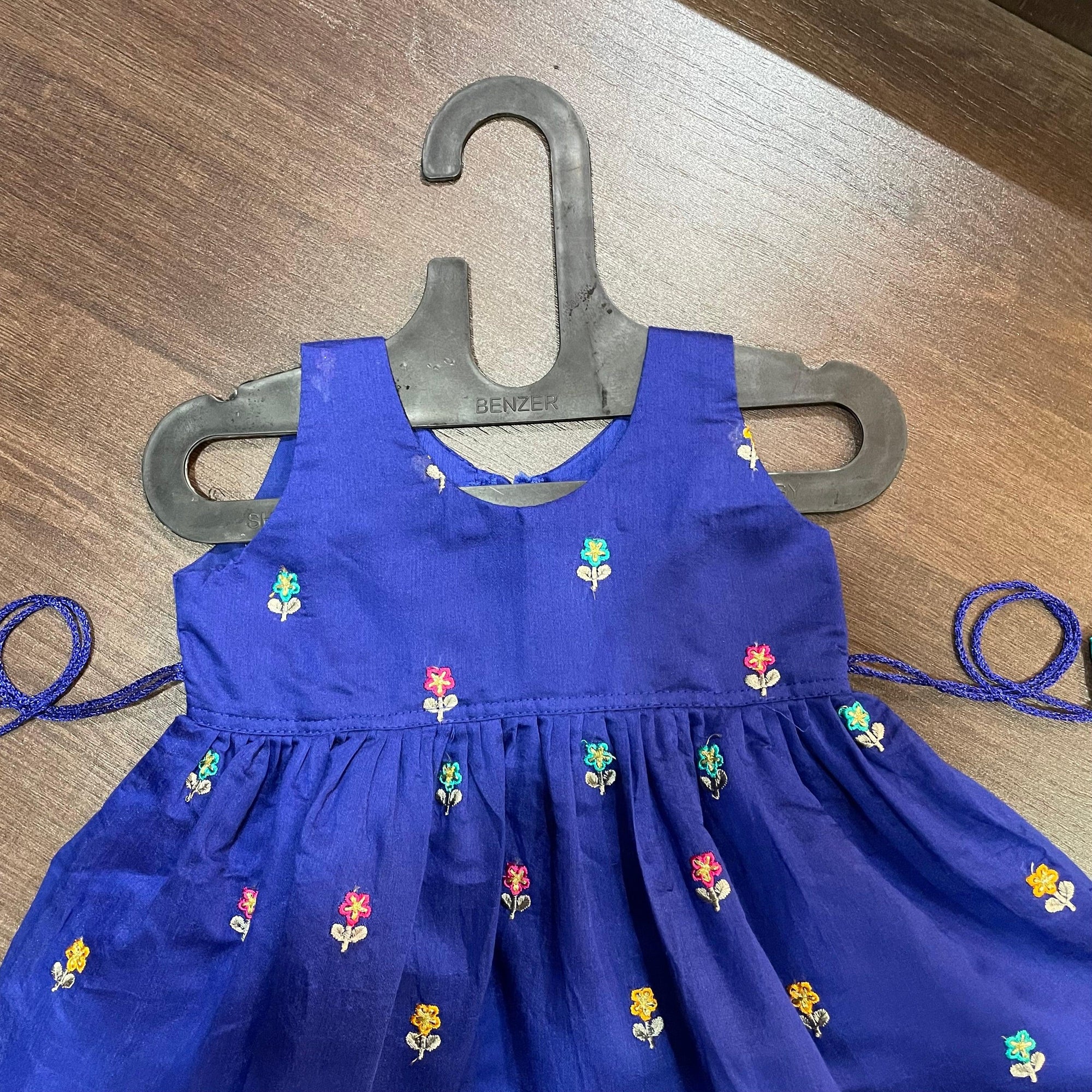 Royal Blue Flower Embroidery Cotton Silk Frock - MEEMORA FROCKS