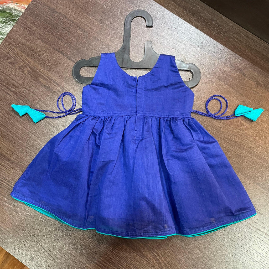 Royal Blue Flower Embroidery Cotton Silk Frock - MEEMORA FROCKS