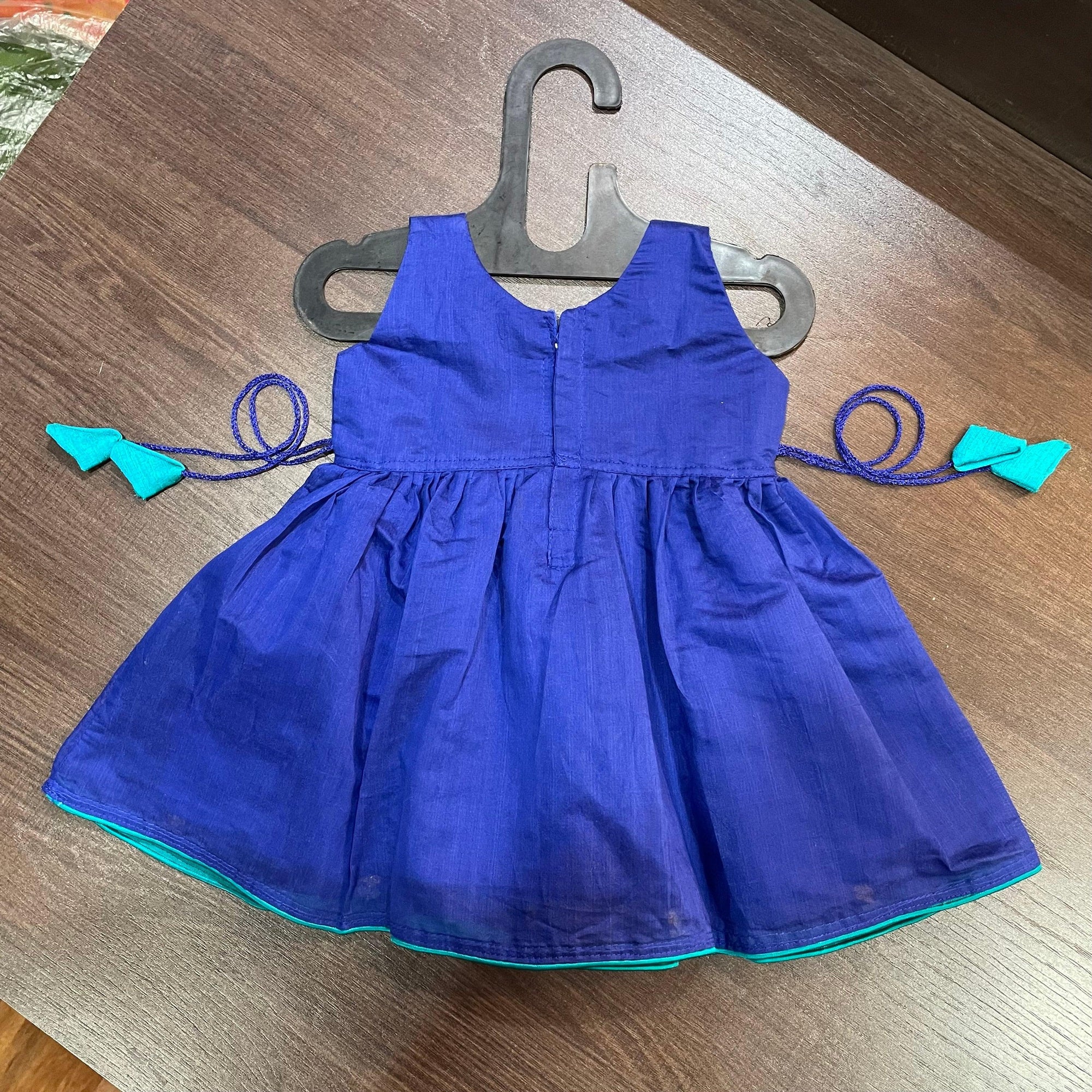 Royal Blue Flower Embroidery Cotton Silk Frock - MEEMORA FROCKS