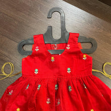 Load image into Gallery viewer, Red Flower Embroidery Cotton Silk Frock - MEEMORA FROCKS
