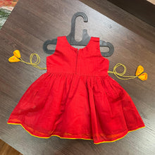 Load image into Gallery viewer, Red Flower Embroidery Cotton Silk Frock - MEEMORA FROCKS
