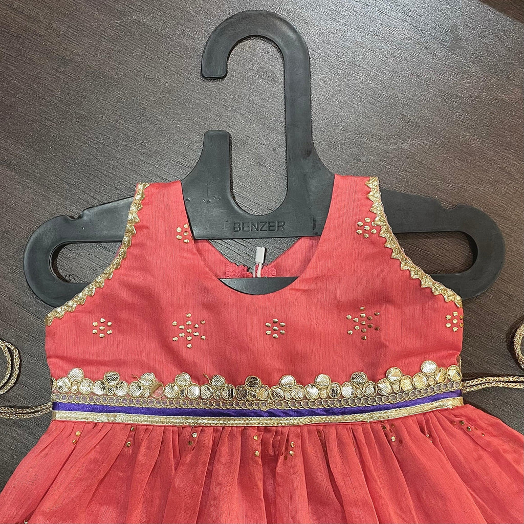 Peach Modal Chanderi Work Cotton Frock Dress. - MEEMORA FROCKS