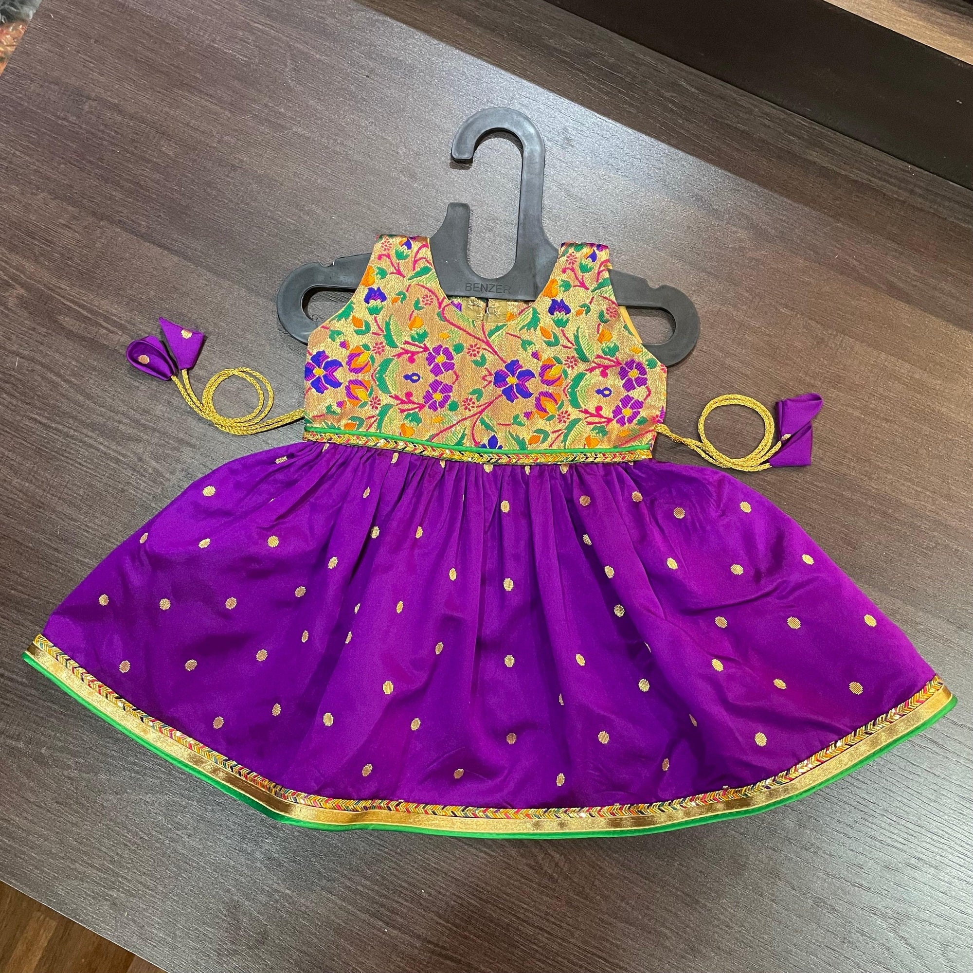 Purple Golden Zari Combination Frock - MEEMORA FROCKS