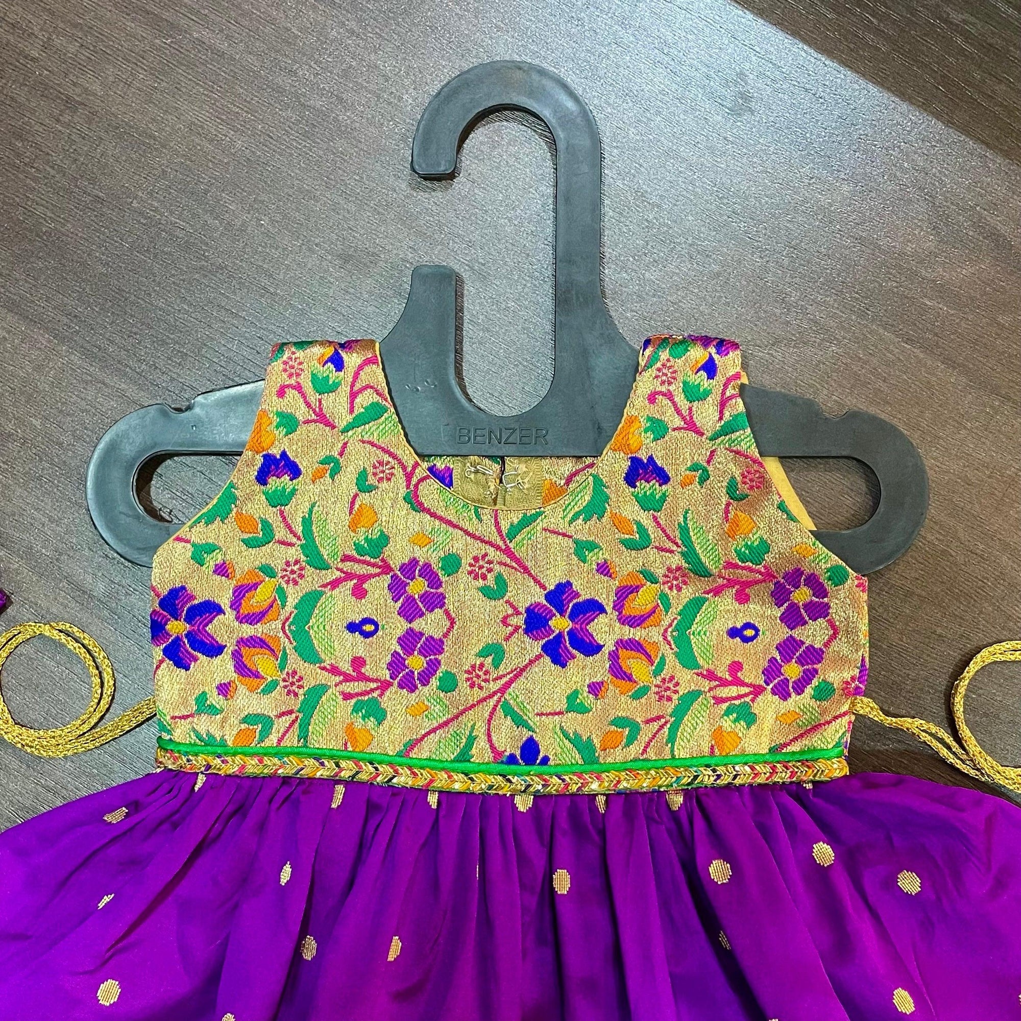 Purple Golden Zari Combination Frock - MEEMORA FROCKS