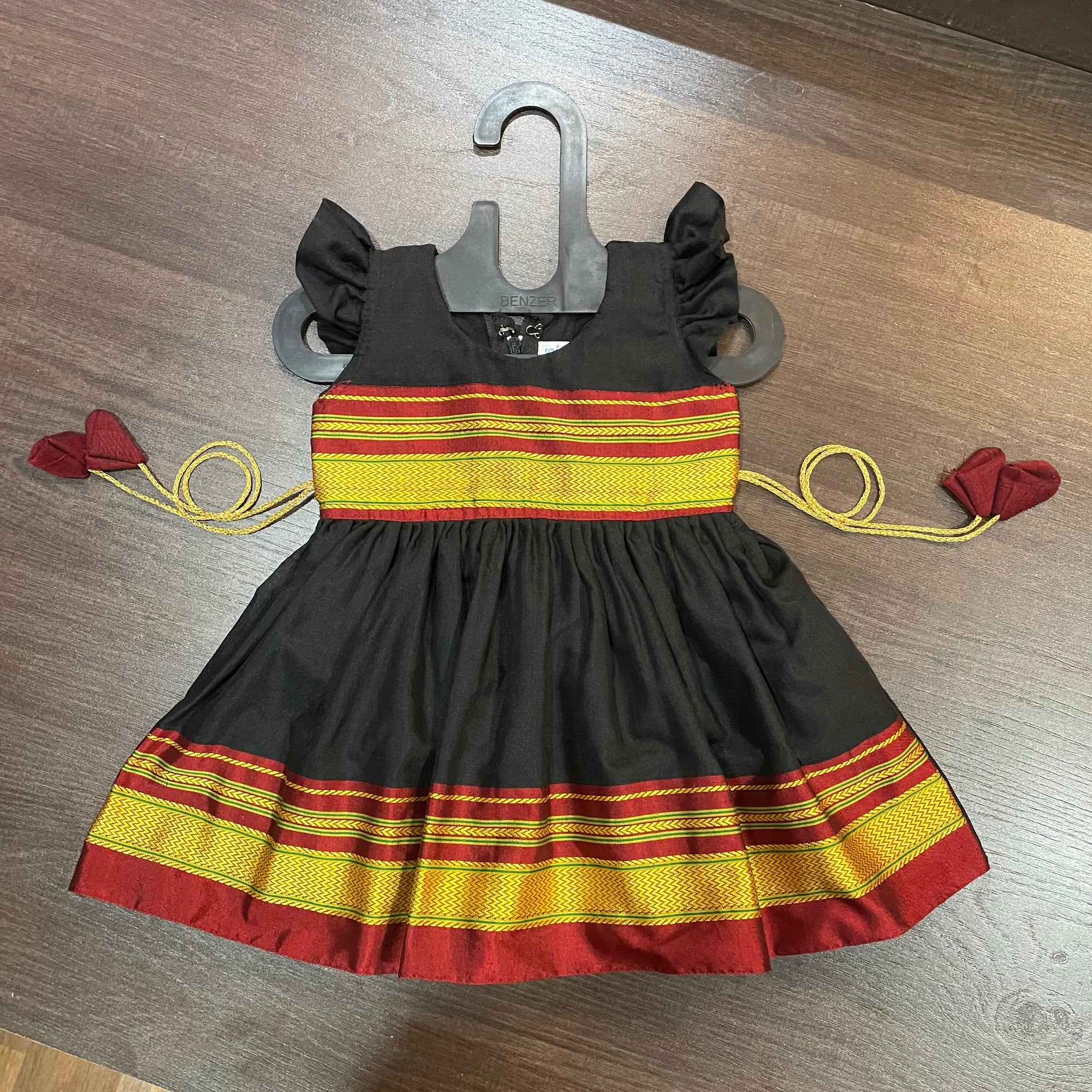 Black Golden Marron Border Cotton Silk Frock Dress - MEEMORA FROCKS