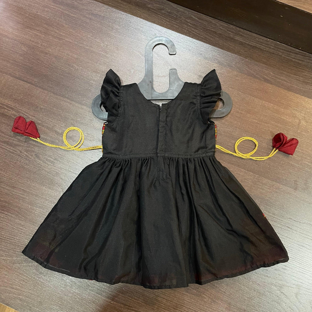 Black Golden Marron Border Cotton Silk Frock Dress - MEEMORA FROCKS
