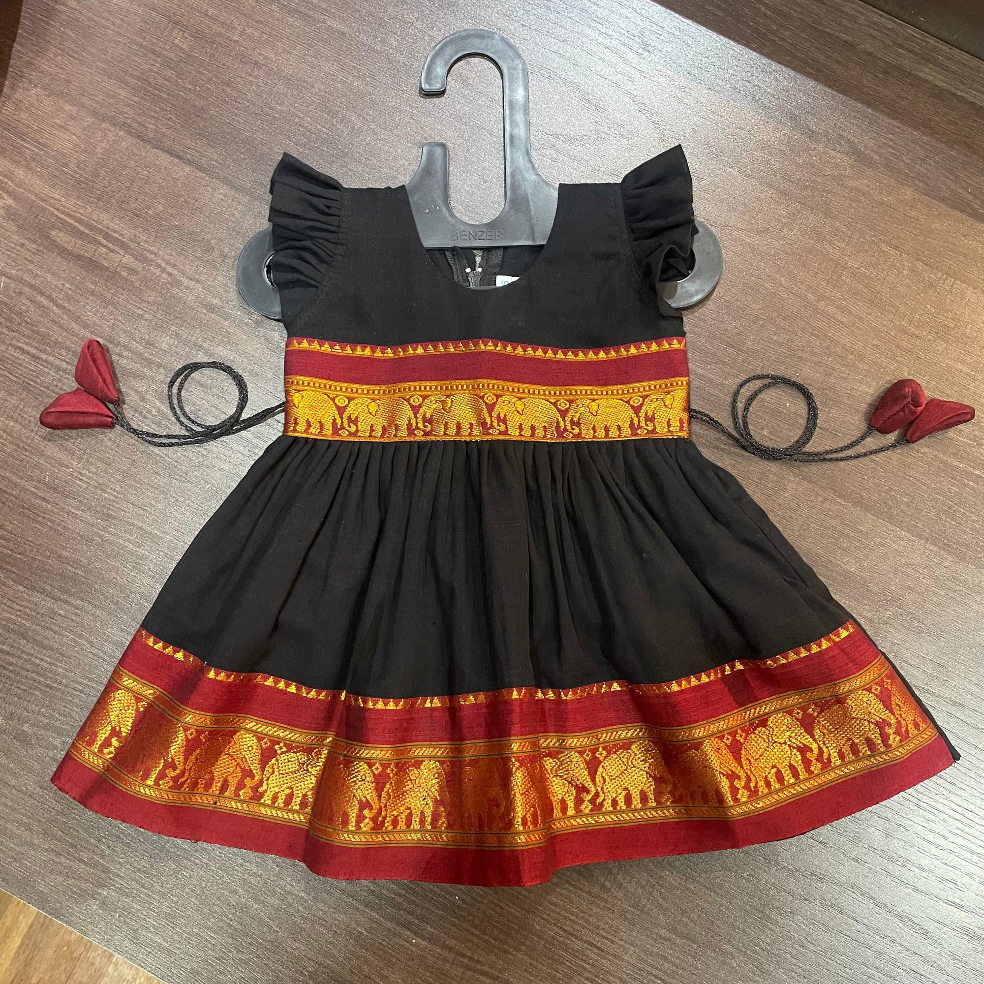 Black Maroon Elephant Border Ilkal Frock Dress - MEEMORA FROCKS