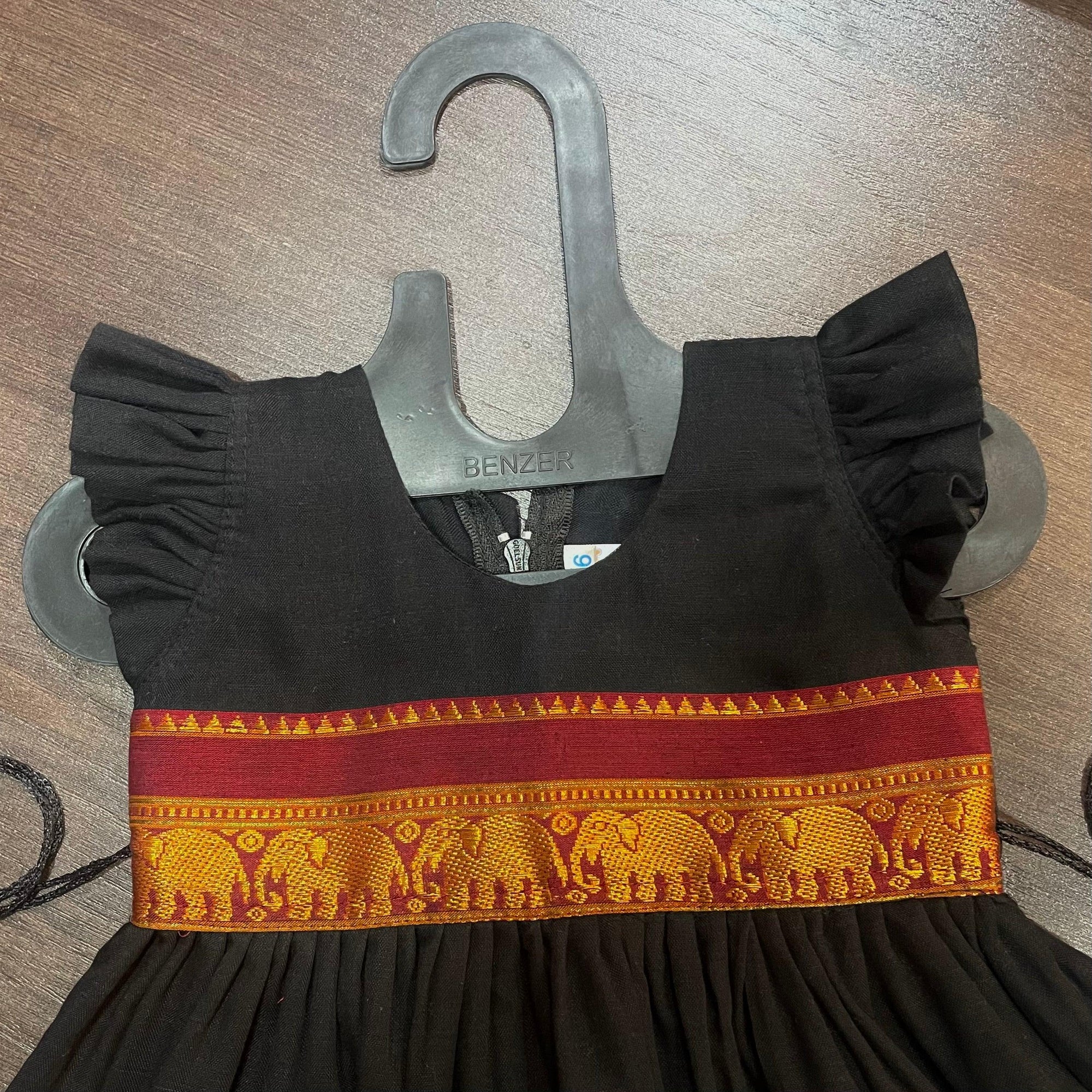 Black Maroon Elephant Border Ilkal Frock Dress - MEEMORA FROCKS
