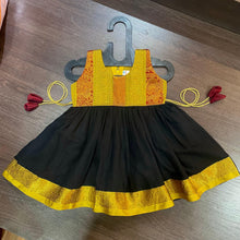 Load image into Gallery viewer, Black Mustard Peacock Border Patch Ilkal Frock Dress - MEEMORA FROCKS
