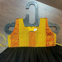 Load image into Gallery viewer, Black Mustard Peacock Border Patch Ilkal Frock Dress - MEEMORA FROCKS
