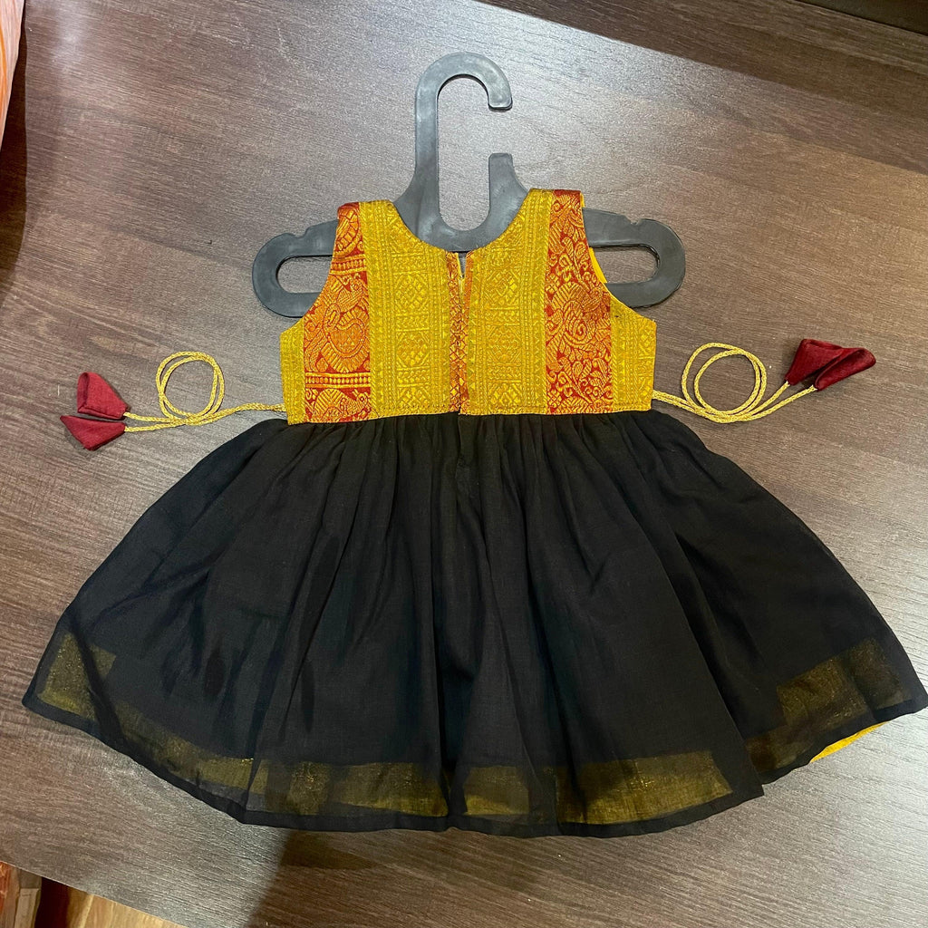 Black Mustard Peacock Border Patch Ilkal Frock Dress - MEEMORA FROCKS