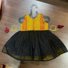 Load image into Gallery viewer, Black Mustard Peacock Border Patch Ilkal Frock Dress - MEEMORA FROCKS
