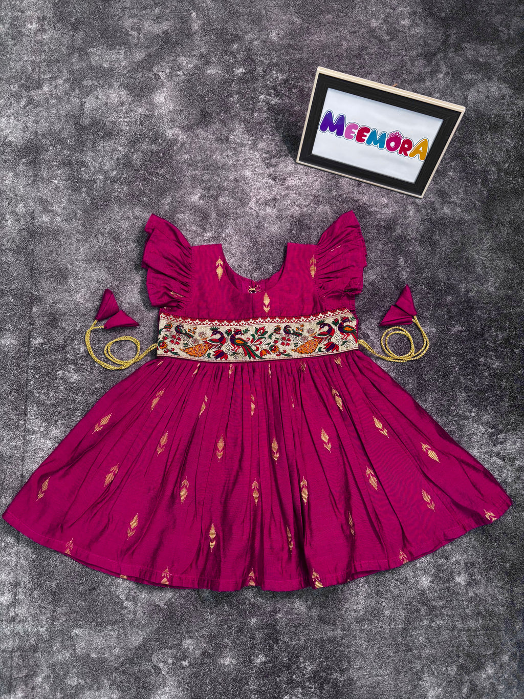 Ranipink Raw Silk Paithani Frill Frock