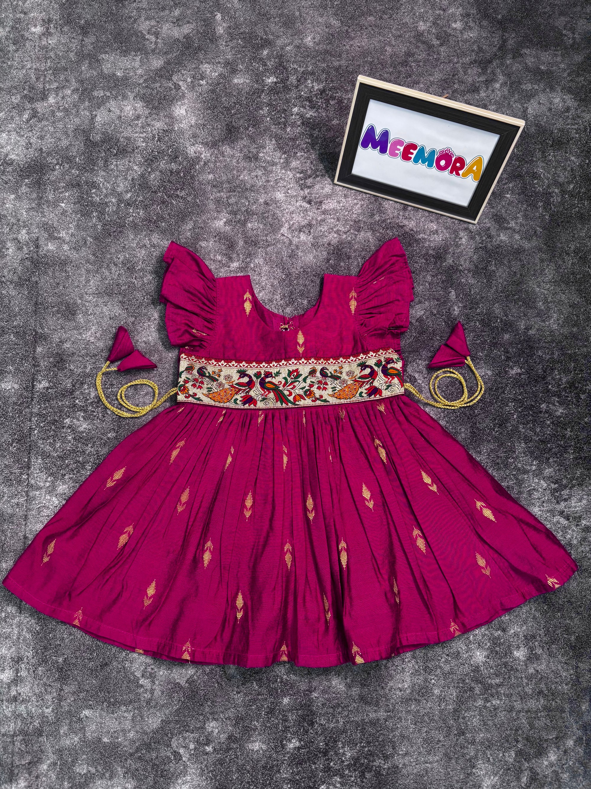 Ranipink Raw Silk Paithani Frill Frock