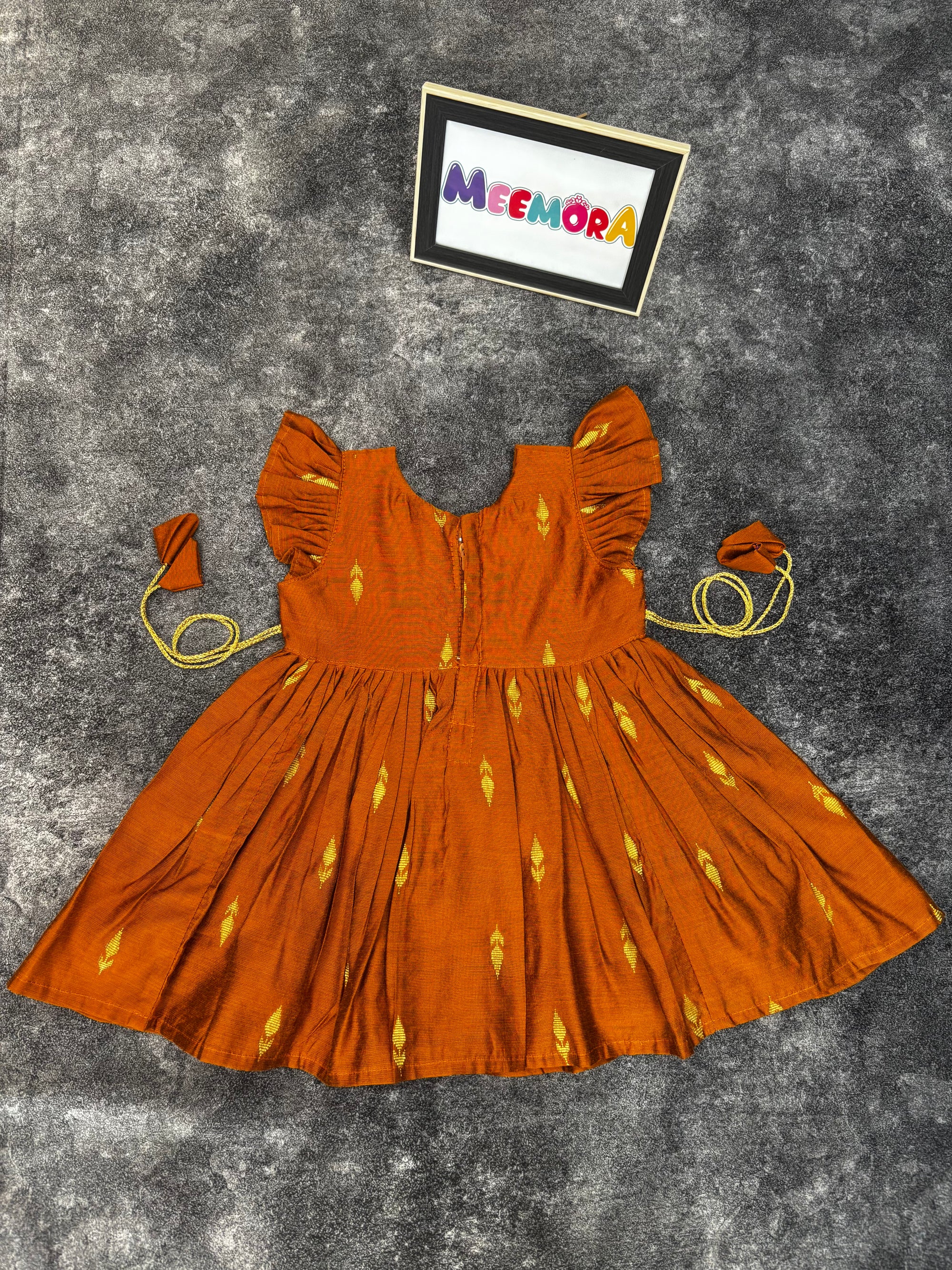 Mustard Raw Silk Paithani Frill Frock