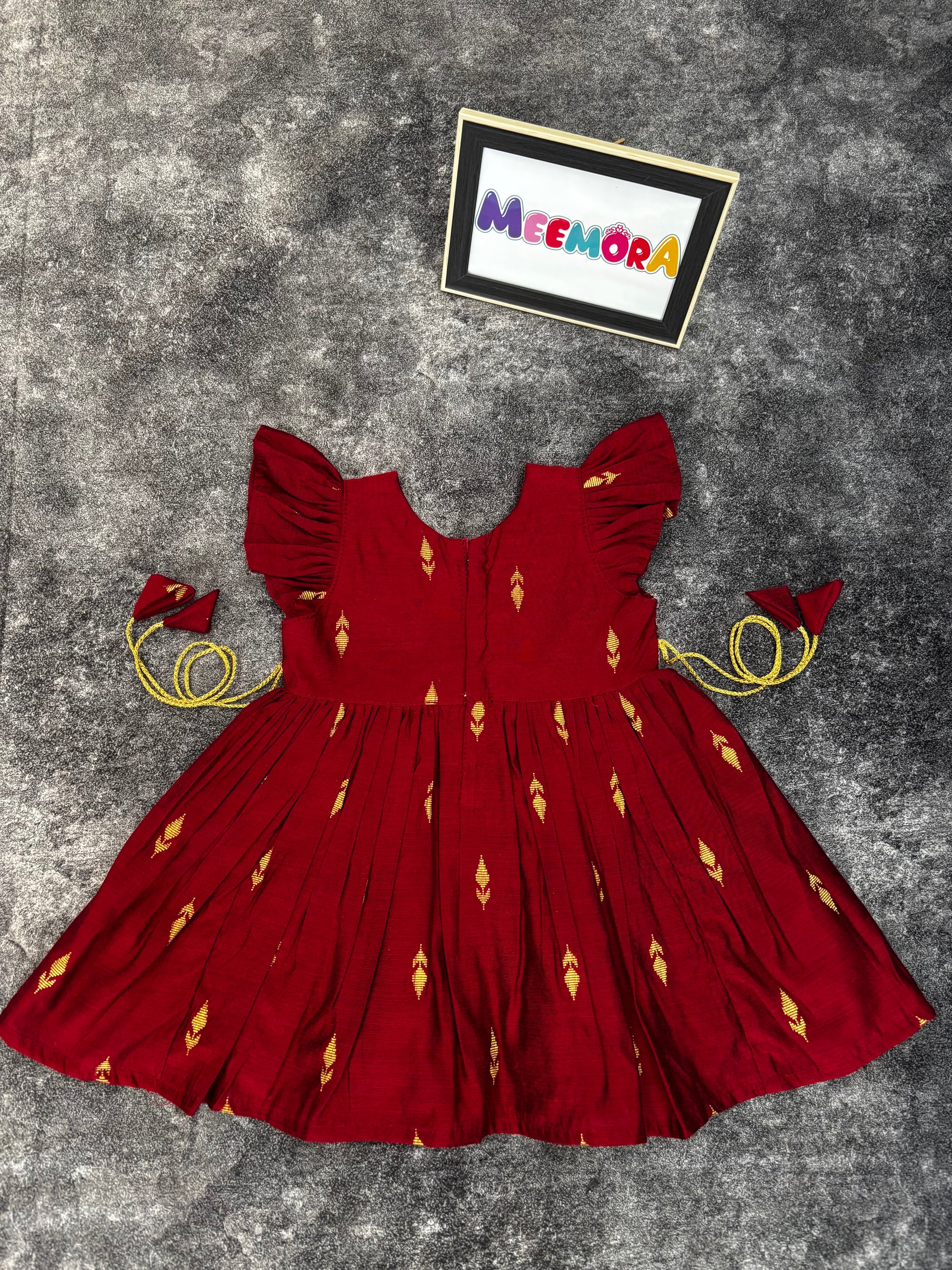 Maroon Raw Silk Paithani Frill Frock