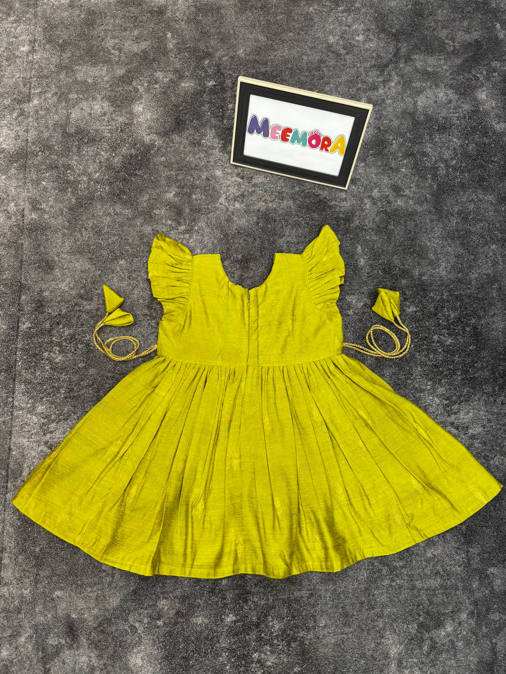 Lime Raw Silk Paithani Frill Frock