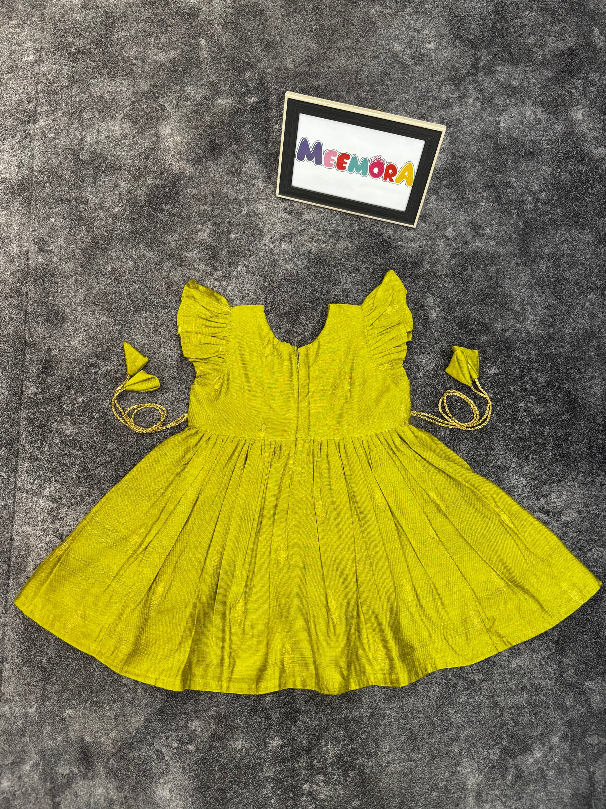 Lime Raw Silk Paithani Frill Frock