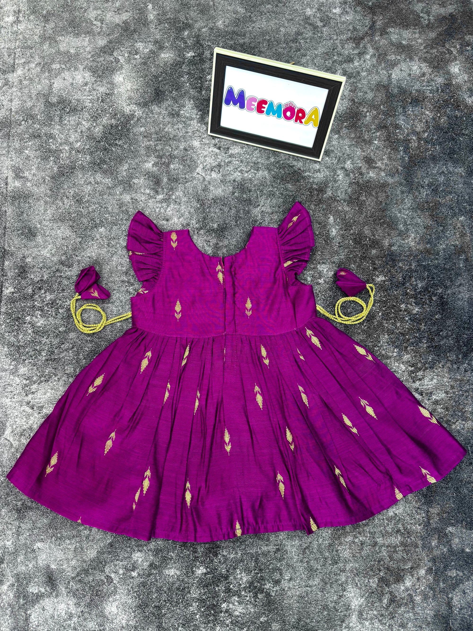 Wine Raw Silk Paithani Frill Frock