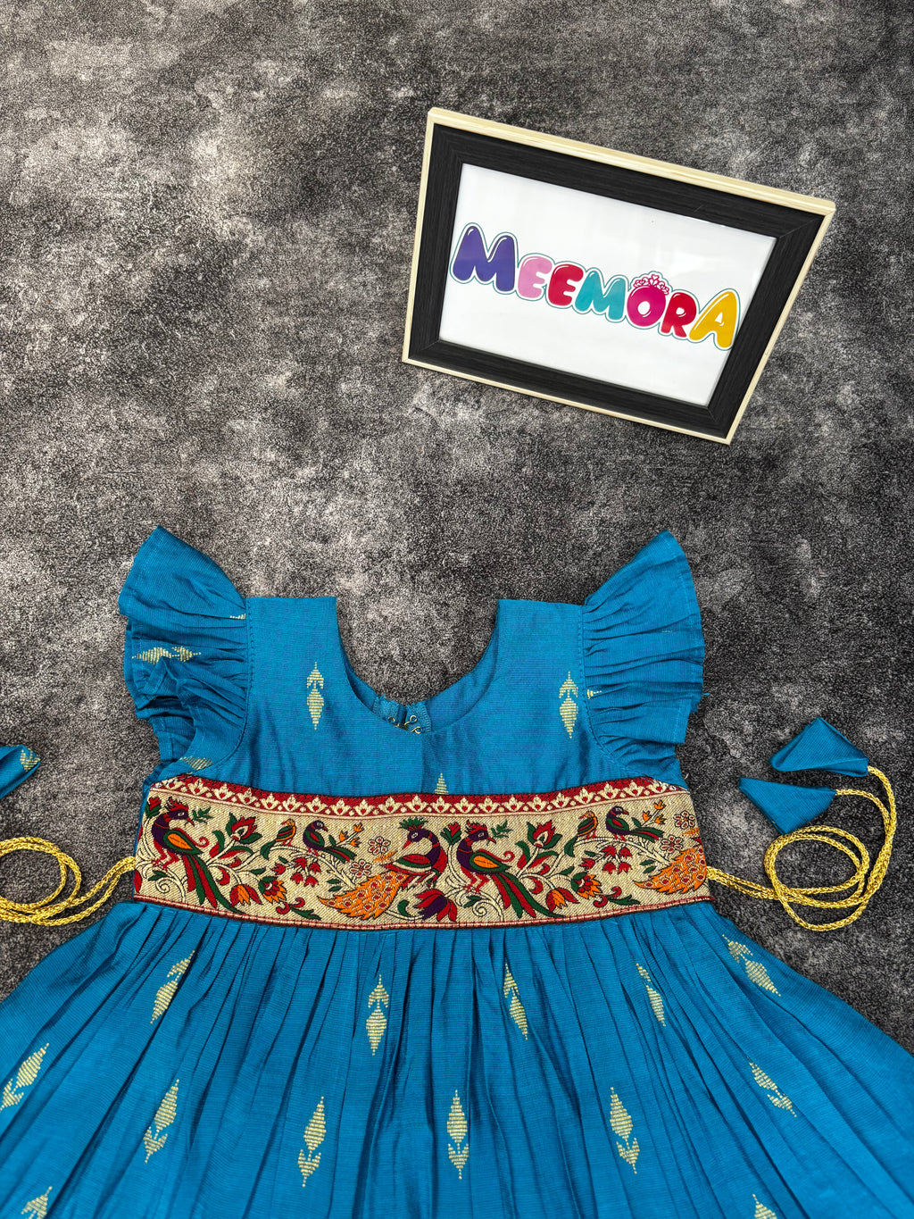 Firozi Raw Silk Paithani Frill Frock