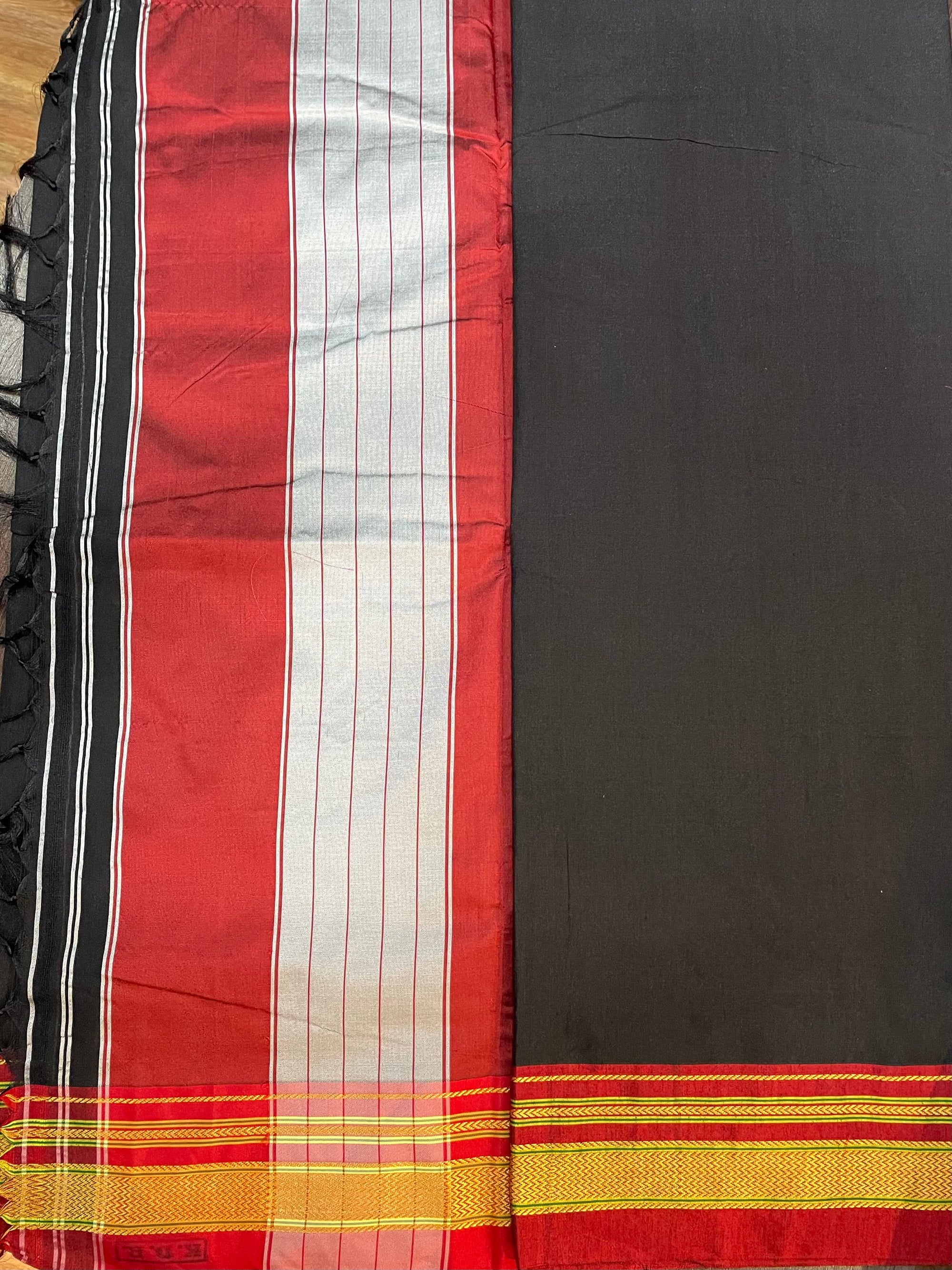 Black Golden Marron Border Cotton Silk Saree & Frock combo