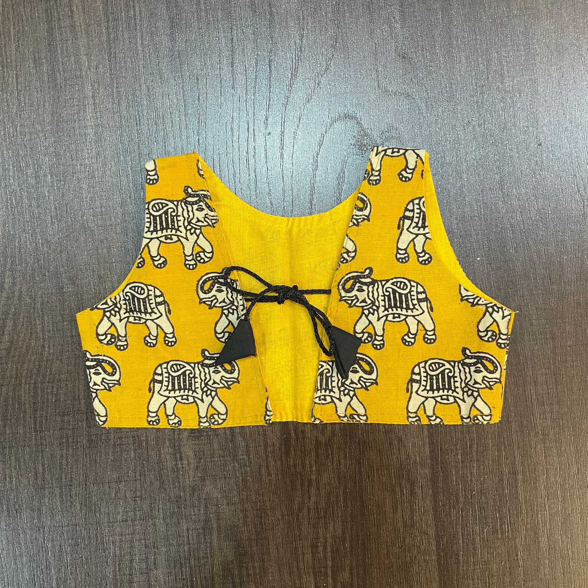 Yellow elephant kalamkari cotton jacket for girls - front view