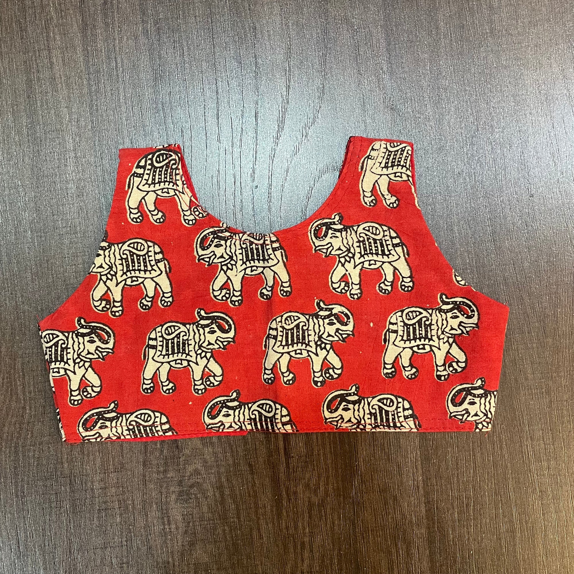 Red elephant kalamkari cotton jacket for girls - detail view