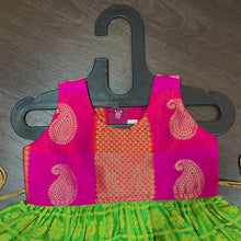 Load image into Gallery viewer, Parrot Green Rani sleevless checks Peacock Silk Frock Dress
