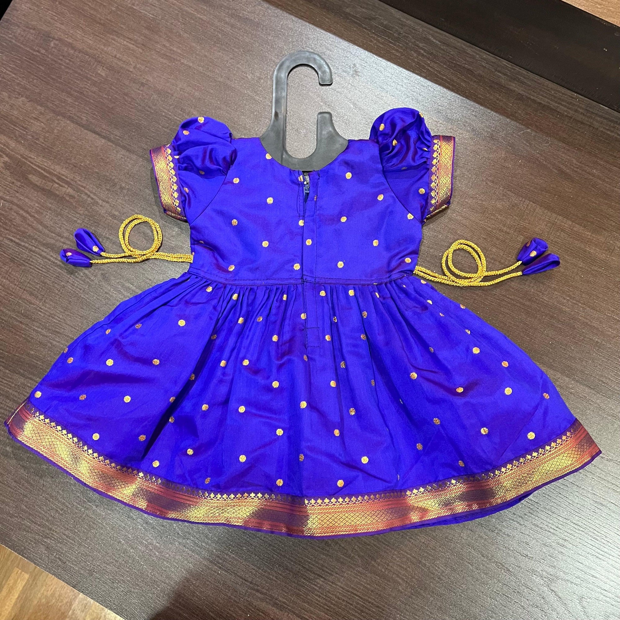 Indigo Silk Paithani Styled Peacock Patch Frock - MEEMORA FROCKS