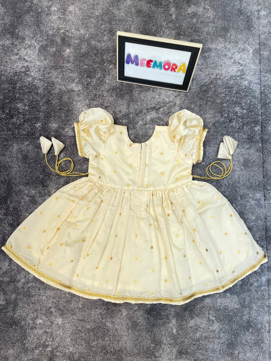 Cream Silk Paithani Styled Peacock Patch Frock