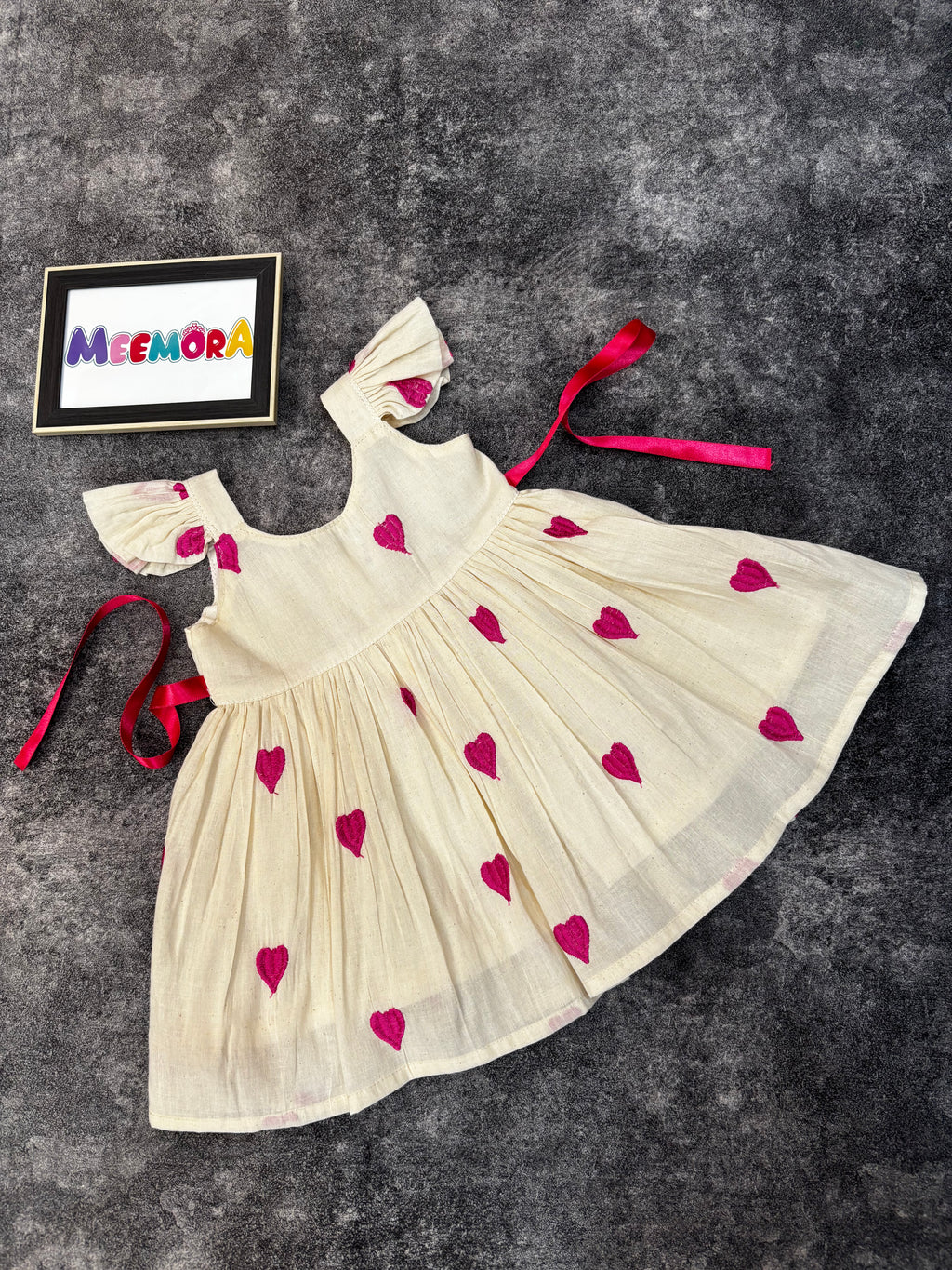 Pink Heart Print Mul Cotton Frock Dress for Baby Girls